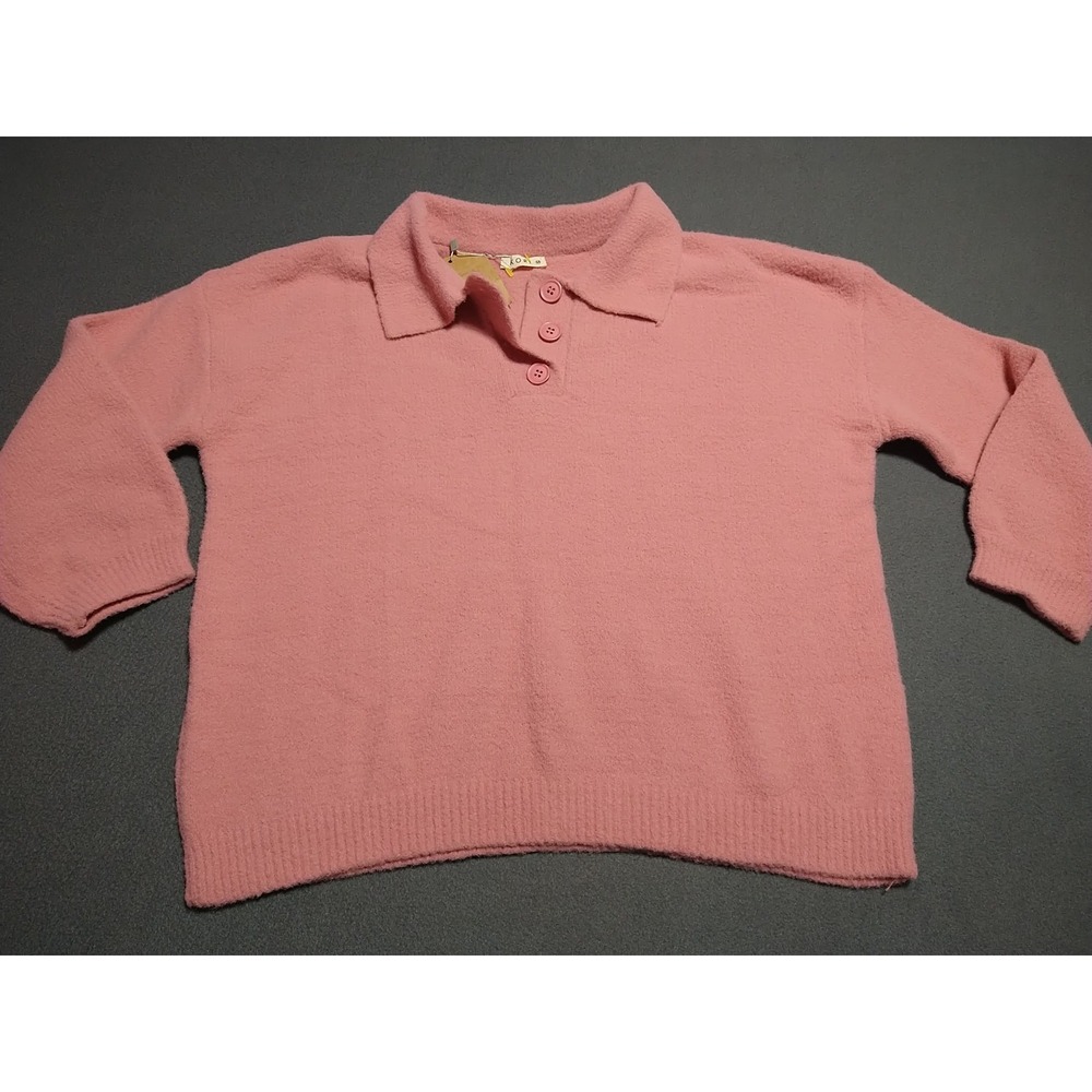 Kori Sweater‎ Ladies M Pink Super Soft Pullover Cottage Long Sleeve 1/4 Button